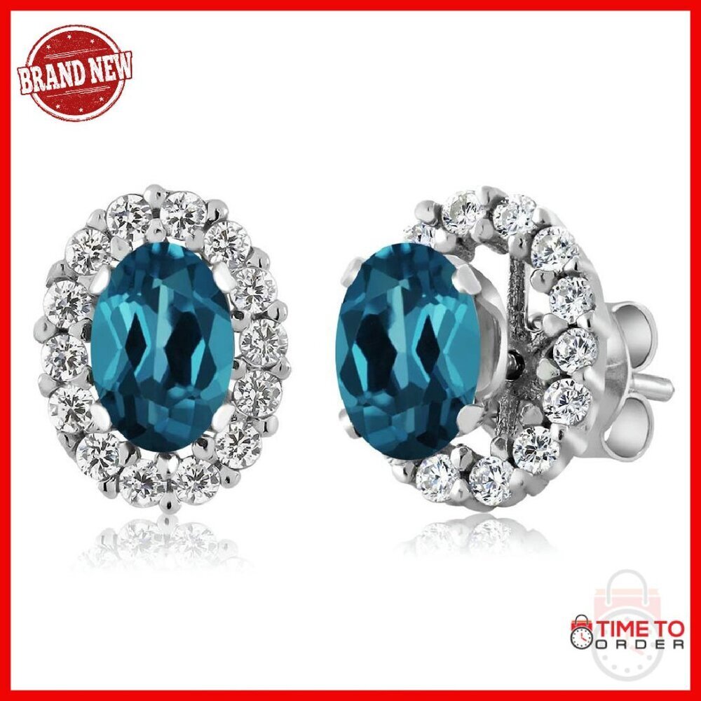 Sterling Silver Gemstone Stud Earrings with Removable Halo Jacket